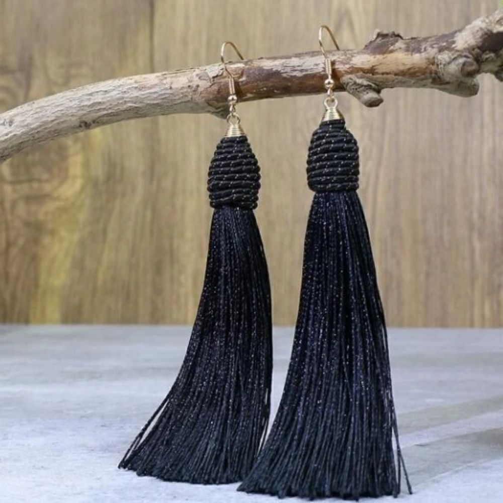 Emery Rose Black Tassel Earrings